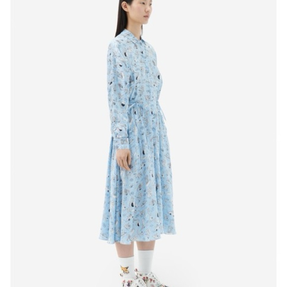 Maison Kitsune OLY Exclusive Silk Midi Dress Light Blue 38 Small